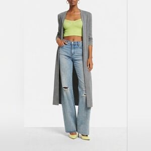 Express Long Open Front Duster Cardigan Jacket Gray Medium